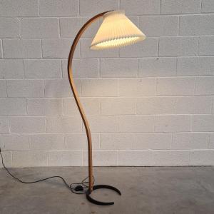Scandinavian Floor Lamp In Curved Wood, Mads Caprani