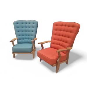 Pair Of "grand Repos" Armchairs By Guillerme And Chambron
