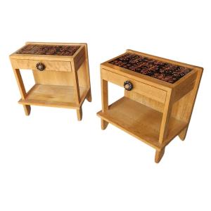 Pair Of Light Oak Bedside Tables, Guillerme Et Chambron, Danikowski