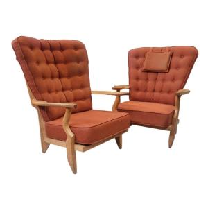 Set Of 2 "rest" Armchairs In Light Oak, Guillerme Et Chambron