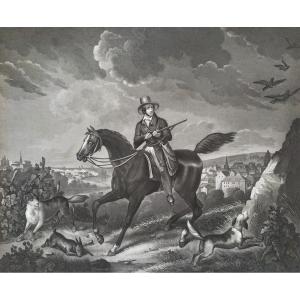Hunting Engraving By Moreau Horse And Dog