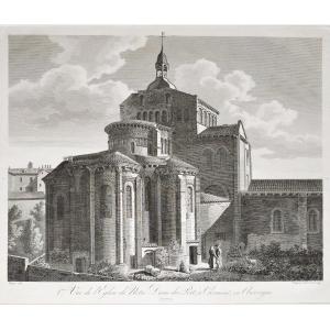 Architecture Etching Auvergne Clermont Church Of Notre-dame Du Port