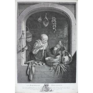 18th Century Etching After Gerrit Dou The Dutch Merchant