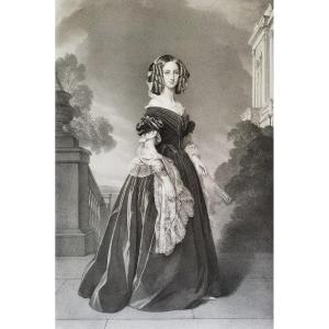Queen Of Belgium Louise Marie d'Orléans Lithograph After Winterhalter
