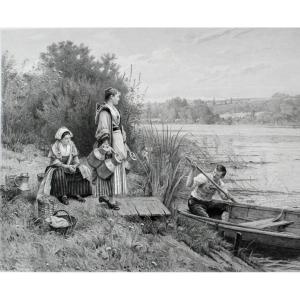 Etching Very Large Engraving After Adrien Moreau 19th