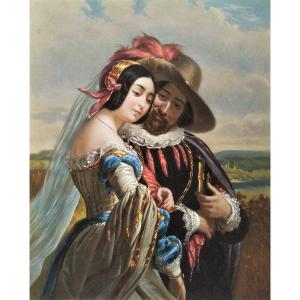 Lovers Watercolored Etching 19th Century