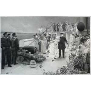 Marine Boat Photogravure Signed Etching Engraving