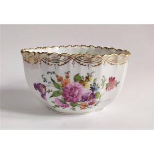  Donath Dresden Hand Painted Porcelain Scalloped Cup Decorated With Flowers