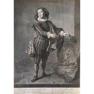 Engraving Etching Angelo Costantini, Mezetin Comedia Del Arte 18th C Old Print