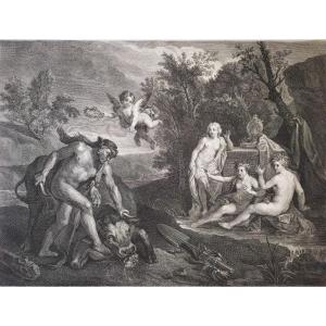 Mythological Engraving Etching Print Hercules And Acheloüs 18th  C