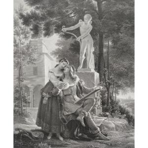 Etching Raphael And La Fornarina 19th C Engraving Print