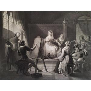 Genre Scene Engraving Etching Print 19th C