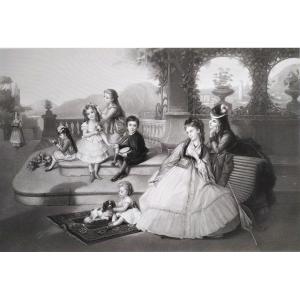 Women Children Very Large Engraving After Brochart