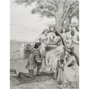  Etching Boccaccio And The Queen Of Naples Large Engraving After Wagrez Old Print