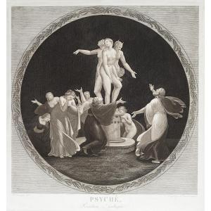 Mythological Engraving Psyche 19th C Etching  Old Print