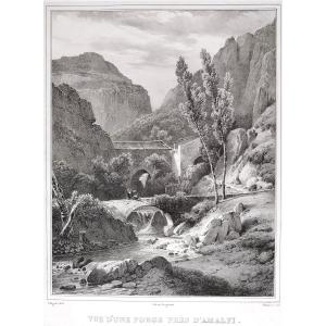 View Of A Forge Near Amalfi 19th Century Lithograph By Villeneuve After Coignet