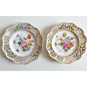 Potschappel Dresden Porcelain Openwork Plates 19th C