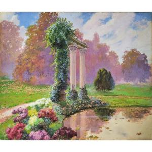 Autumn Landscape Gouache By French Paintr P. Fontaine 19th C