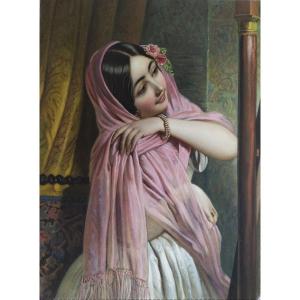 Portrait Of A Lady Watercolored Etching 19th C Old Print Engraving