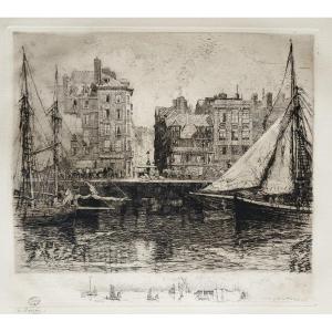 Etching Le Havre Engraving  By Charles Jouas Old Print