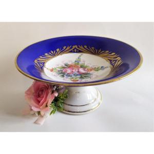 Pedestal Dish Hand Painted Paris Porcelain Serving Bowl Victorian Tableware 19th C