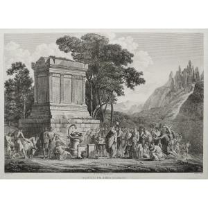 Mythological Etching Tomb Of Zalamea Restored 19th C Engraving  By Joseph Perdoux Old Print