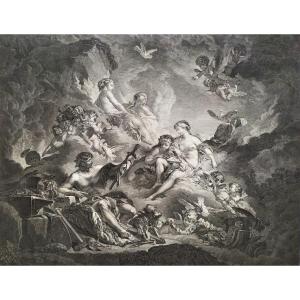 Mythological Etching Vulcan  Venus Engraving After Boucher 18th C Old Print