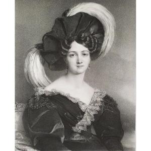 Portrait Of A Lady Mademoiselle Noblet Lithograph By Henri Grévedon 19th C Old Print