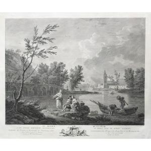 Etching The Return Of Fishing 18th Century Engraving By Peter Paul Benazech After Vernet Old Print