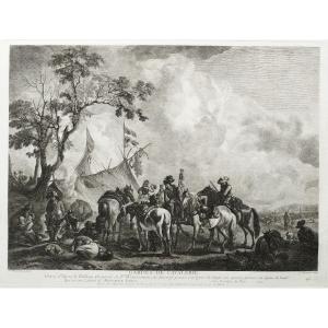 Etching Cavalry Guards Engraving 18th Century After Wouvermans Old Print