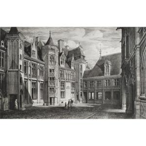 Etching Jacques Coeur Palace In Bourges Engraving Architecture By Octave De Rochebrune 19th C Print