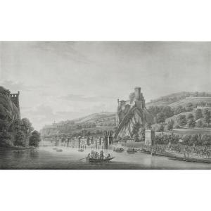 Landscape Etching Lyon View Of Fort De Pierre-cise19th C Engraving Old Print