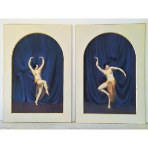 Dancers From The Roaring Twenties Signed Pastel By J. Mutin  Art Déco