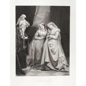 Etching Disobedience Large Engraving After Charles Moreau 19th C Old Print