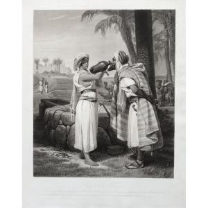 Etching Rebeccaat The Fountain After Vernet 19th C Orientalist Engraving Old Print Judaism
