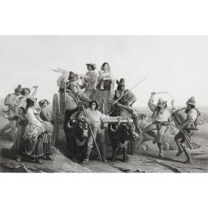Harvesters Etching After Léopold Robert  Engraving By Prévost Old Print 19th.c. 
