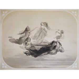 Allegorical Lithograph 19th C Old Print