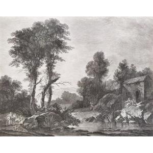 Etching 18th C Engraving Rural Pleasures Old Print