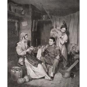 Complaisance Genre Scene Lithograph By Lafosse 19th C Old Print