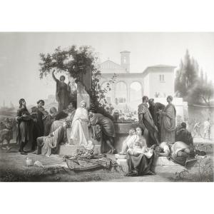 Florence Italy Large Engraving After Auguste Gendron 19th C Old Print Etching