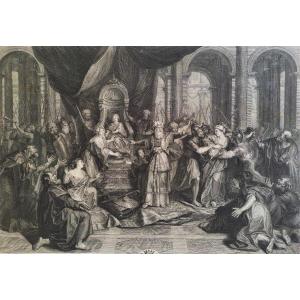 Engraving By Audran 18th C Etching After Antoine Coypel Old Print