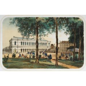 Vichy: Vichy Thermal Establishment 19th Century Color Lithograph By Hubert Clerget