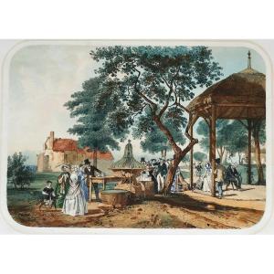 Vichy: Source Du Puits Lardy Lithograph In Colors 19th Century By Ch. Bour Et Cicéri