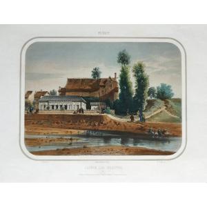 Vichy: Source Des Célestins 19th Century Color Lithograph By Hubert Clerget