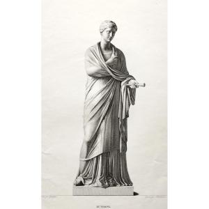 Mythological Engraving Euterpe Greek Goddess 19th C Etching Old Print