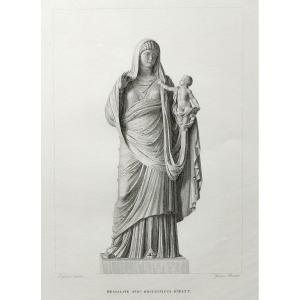 Mythological Engraving Messaline 19th C Etching Old Print