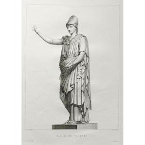 Mythological Etching Athena Greek Goddess 19th C Engraving Old Print