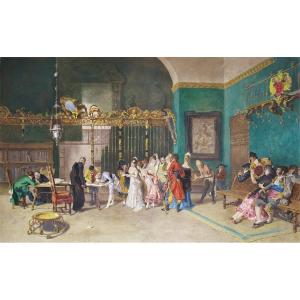 Etching Watercolored Engraving Spanish Wedding After Fortuny 19th C Old Print