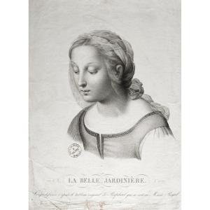 Madonna And Child With Saint John The Baptist Engraving After Raphaël 19th