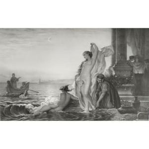 Antique Scene Female Nude Lithograph By Pirodon19th C Old Print